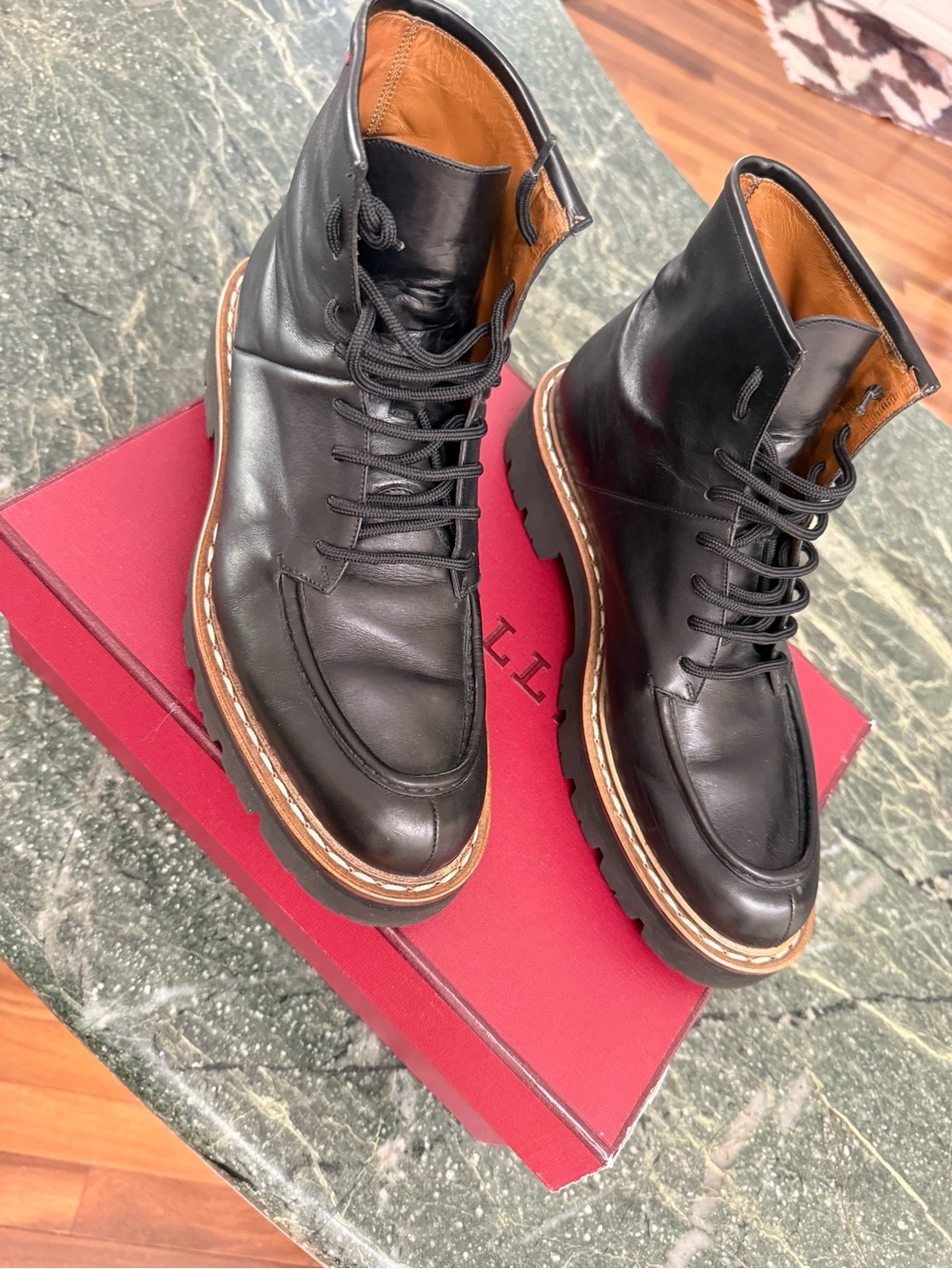 Bally Black Leather Lace-Up Men’s Boots with Brown Welt
